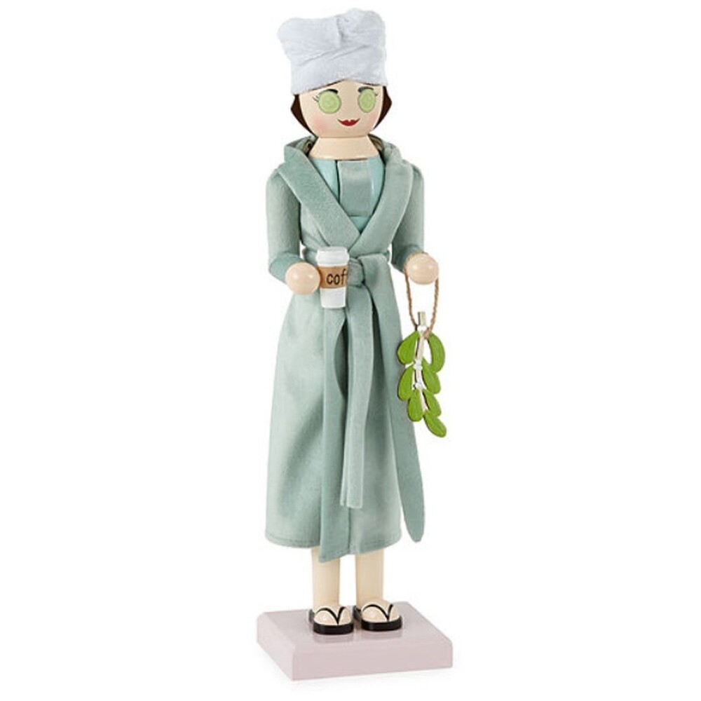 Wooden Christmas Nutcracker,14" SPA,WHITE FEMALE IN BATH ROBE WITH COFFEE,662,NP